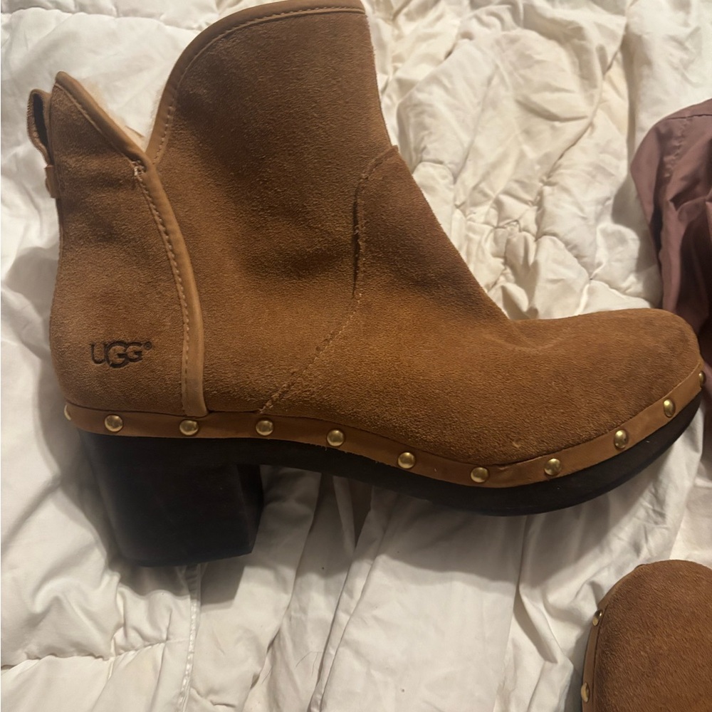 UGG Tan Suede Clogs with Gold Studs